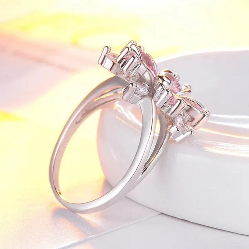 Elegant Women's Flower Ring Luxury  Pink Zircon Ring, Fashionable Flower Shape Women's Ring, Engagement, Wedding Ring, Princess Ring, Promise Ring, Valentine's Day, Christmas Gift. Size US5-11. Happy Shopping!