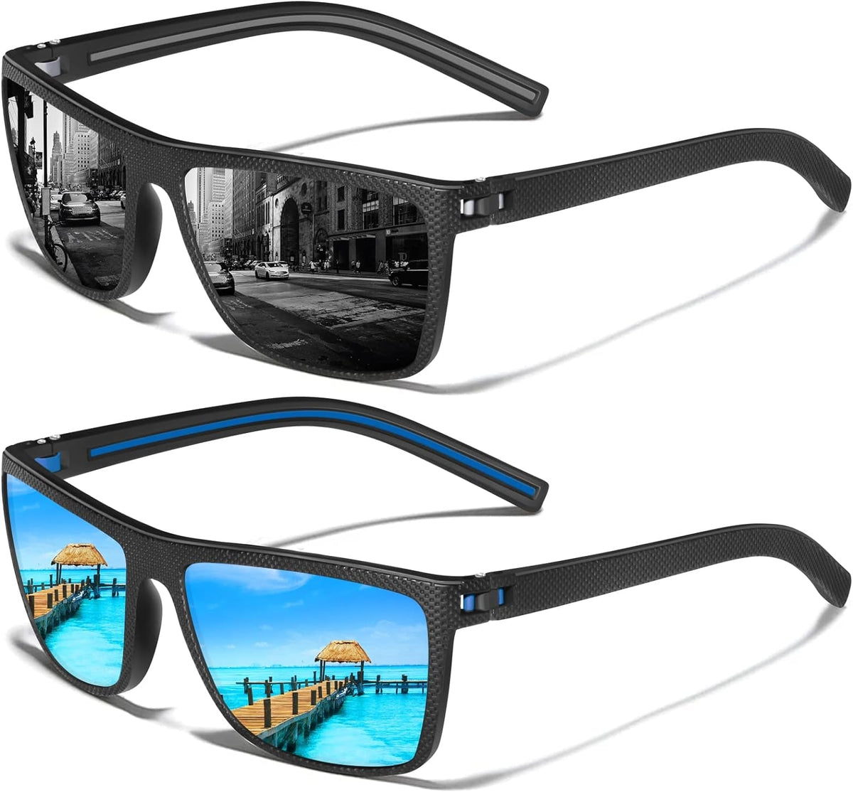 Square Polarized Sunglasses for Men Vintage Style Driving Travel Sun Glasses Lightweight Frame UV Protection Goggles