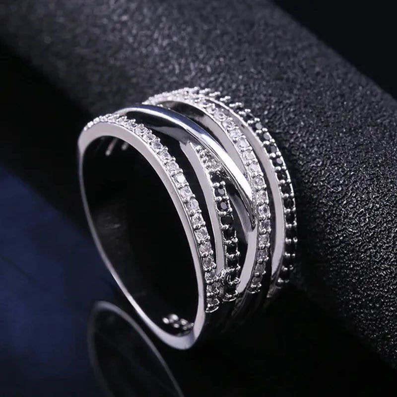 Natural Black Sapphire Diamond Ring Anniversary Gift Engagement Wedding Rings Jewelry Gift for Women Ladies Size 5 6 7 8 9 10