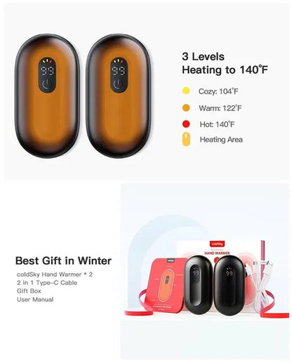 Pack of 2 Hand Warmers Rechargeable Power Bnak, Portable Pocket Heater Warm Gift for Outdoors, Camping, HuntingMagnetic Electric Hand Warmer with Digital Display, Reusable Handwarmers Heat Up to 140℉