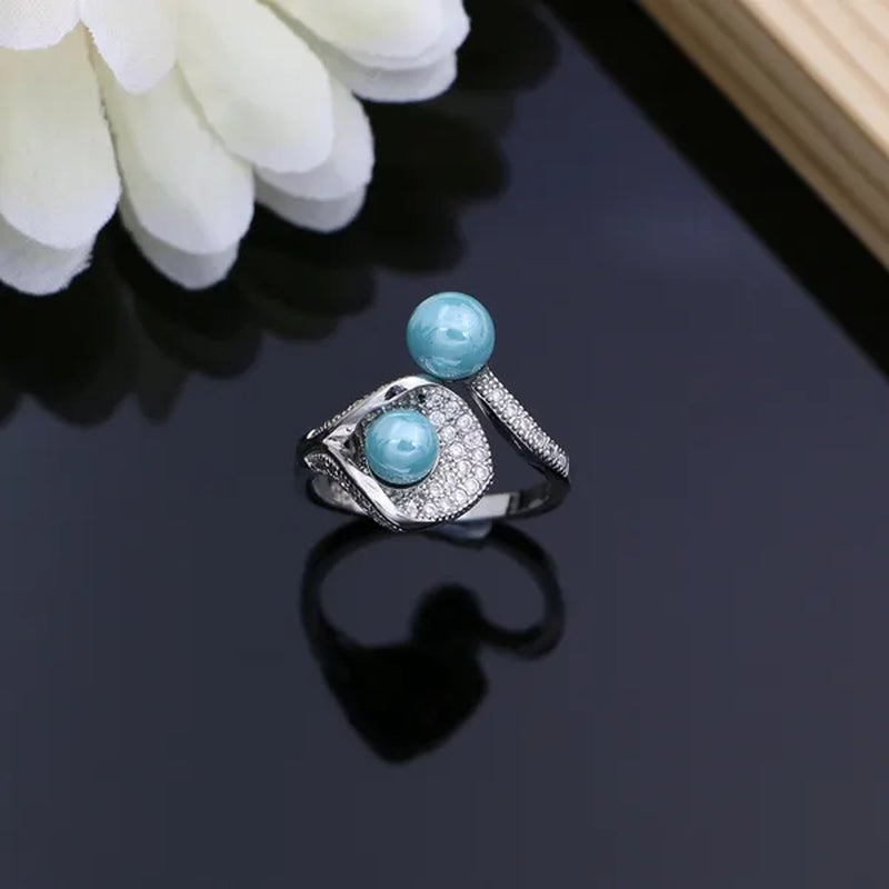 Luxury 925 Silver Bridal Jewelry Sets White Topaz Pearls Bead Charm for Women Party Horn Design Ring Bracelet Set
