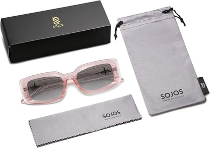 Classic Trendy Rectangle Polarized Sunglasses Thick Frame with Star Decorations SJ2285