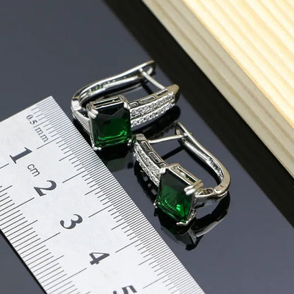 Natural Green Emerald 925 Sterling Silver Jewelry Sets Wedding Women Hoop Earrings/Pendant/Necklace/Ring/Bracelets