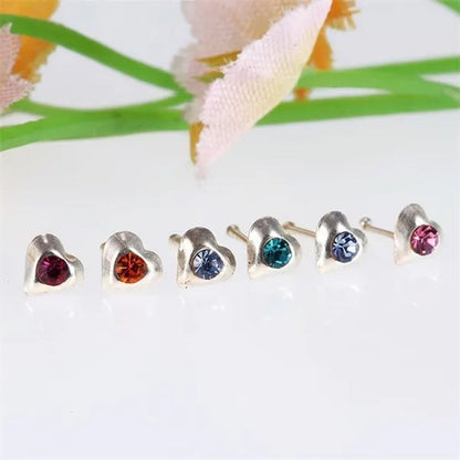 Sterling Silver Clear Crystal Heart Shape Bone Stud Pin Hoop Piercing Nose Ring Earrings