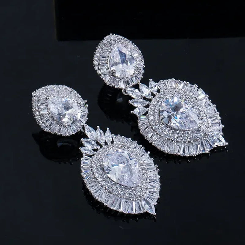 CANDICE Luxury Jewelry 18K Platinum Plated Double Large Water Drop Cubic Zirconia Crystal Long Dangle Earrings For Wedding Gift