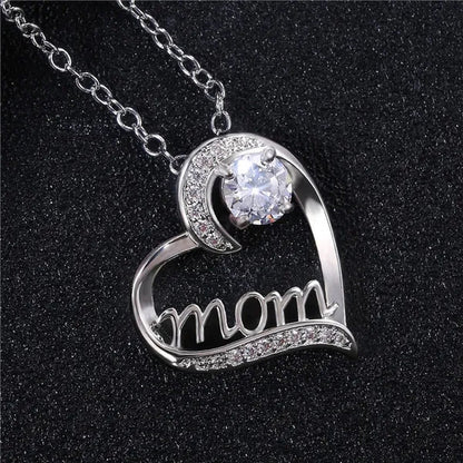 Love Mum Silver Plated Ruby MOM Character Emerald Necklace Jewelry Family Birthday Best Gift for Mother Mummy Party Wedding Band Necklace Christmas Gift