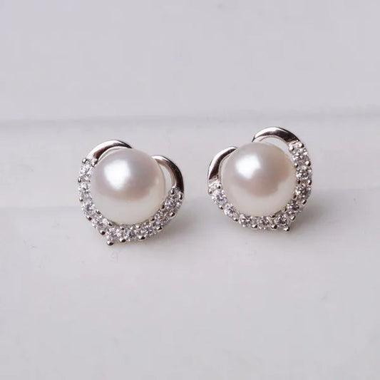 2021 Trendy Fashion Women's S925 Silver  Exquisite Pearl Heart-shaped Diamond Crystal Earrings Prevent allergy Jewelry