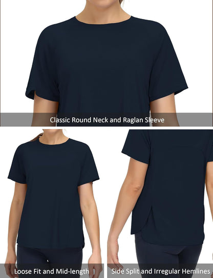Women'S Short Sleeve Workout Shirts Breathable Yoga T-Shirts with Side Slits Athletic Tee Tops