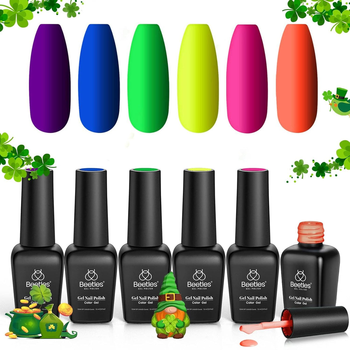 Beetles Gel Nail Polish Kit 6 Colors Green Gel Nail Polish Glitter Pearl Gel Nail Polish Spring Gel Polish Soak off Uv LED Nail Lamp Gel Nail Kit DIY Home Nail Manicure Easter Gel Nail Polish