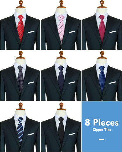 8 Pieces Zipper Tie for Men Adjustable Necktie Pre Tied Clip on Men