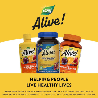 Alive! Men'S Daily Gummy Multivitamin, Supports Energy Metabolism*, Muscle Function*, B-Vitamins, Superfood Antioxidants, Gluten-Free, Vegetarian, Fruit Flavored, 60 Gummies