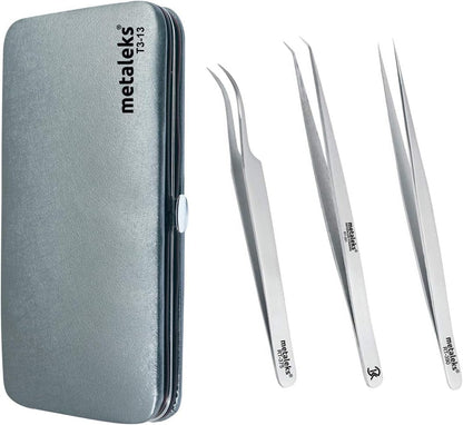 3 Pcs Russian Volume Japanese Stainless Steel Tweezers for Eyelash Extension (Matt Finish)