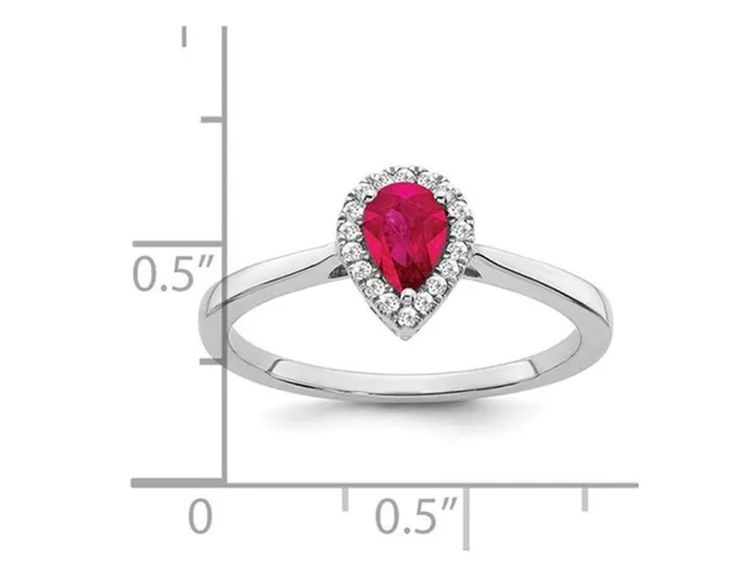 1/2 Carat (ctw) Teardrop Ruby Ring in 14K White Gold with 1/10 Carat (ctw) Diamonds
