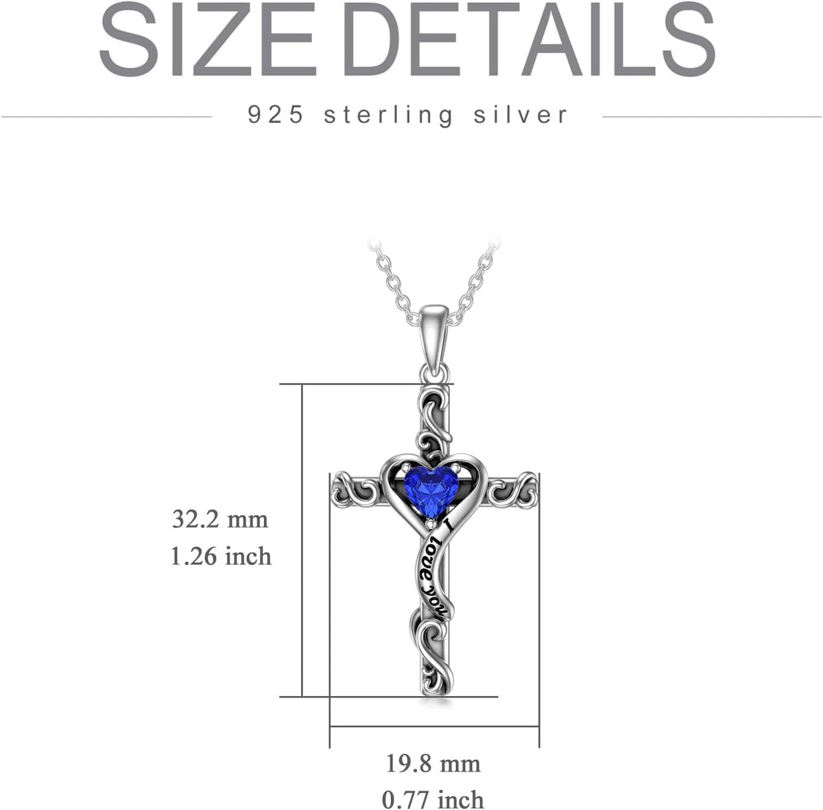 Birthstone Cross Necklace for Women 925 Sterling Silver Heart Cross Pendant Necklace I Love You Jewelry Anniversary Birthday Gifts for Her Mom