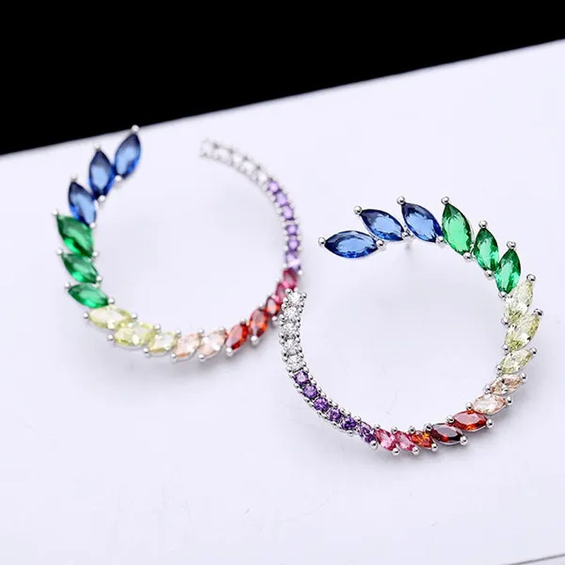 CANDICE Brilliant Yellow Green Blue Stones Prom Party CZ Crystal Big Stud Earrings Pave Setting Trendy 18K White Gold Plated Round Ear Jewelry for Women