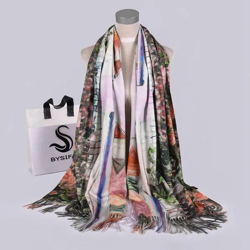 [BYSIFA] Purple Roses Women Scarves Shawl For WInter New Design Warm Long Cashmere Pashmina Double Faces Ladies Scarves Wraps