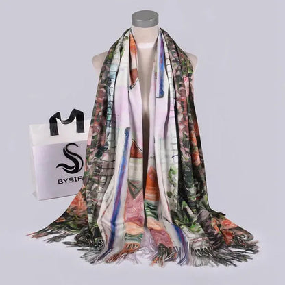 [BYSIFA] Purple Roses Women Scarves Shawl For WInter New Design Warm Long Cashmere Pashmina Double Faces Ladies Scarves Wraps