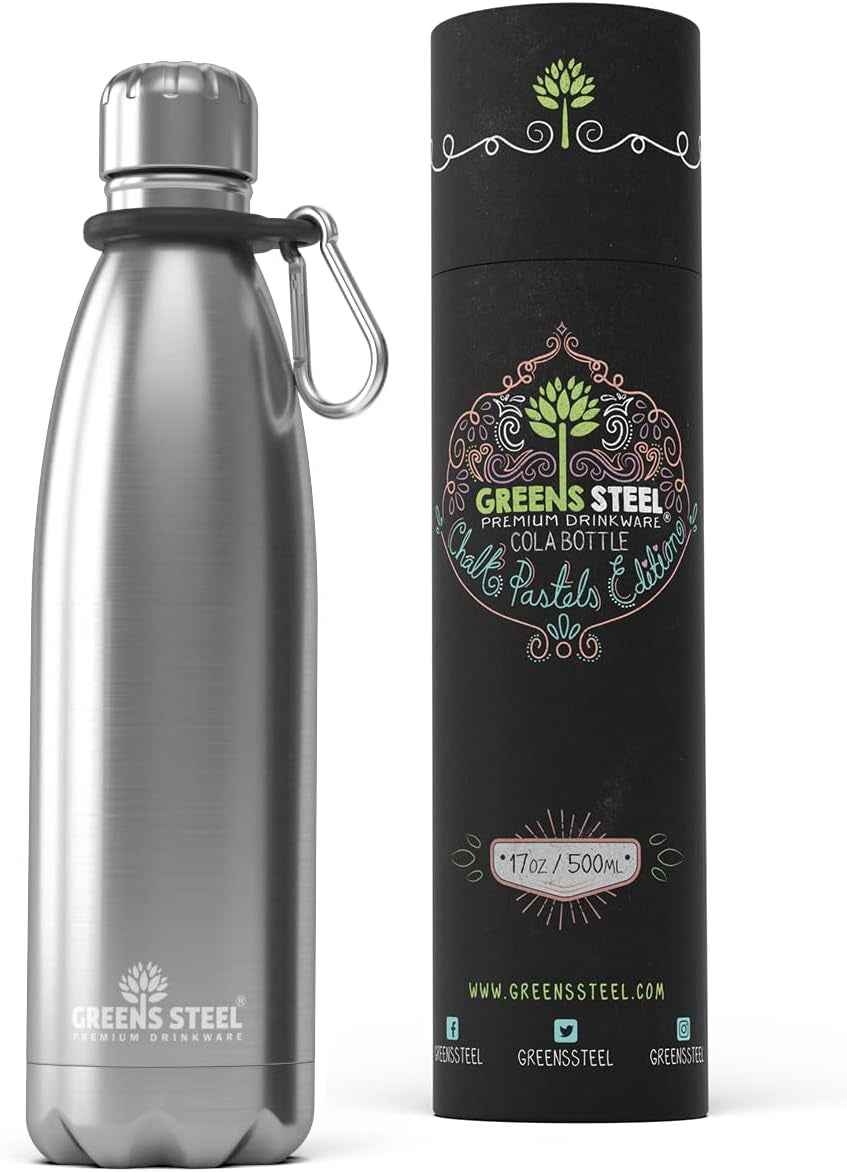 Stainless Steel Water Bottle - 17 Oz, Steel | Vacuum Insulated Double Wall with Screw Lid/Leak Proof | Thermal Travel Sports Canteen Coffee Flask