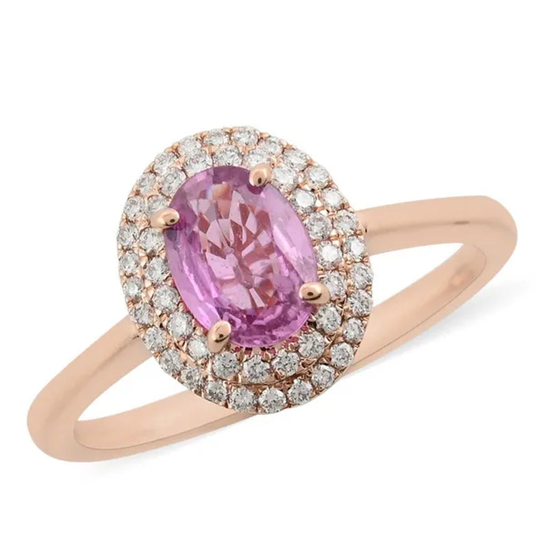 Shop LC ILIANA Real Diamond Halo Ring 18K Rose Gold Oval AAA Pink Sapphire Ct 1 G-H Si1
