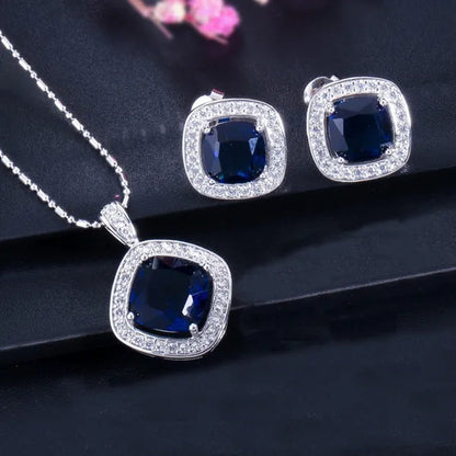 CANDICE Brand Design Luxury Wedding Jewelry Sets Sterling Silver Plated Necklace Earrings Set Inlay Big Pink Princess Crystal For Birdesmaid
