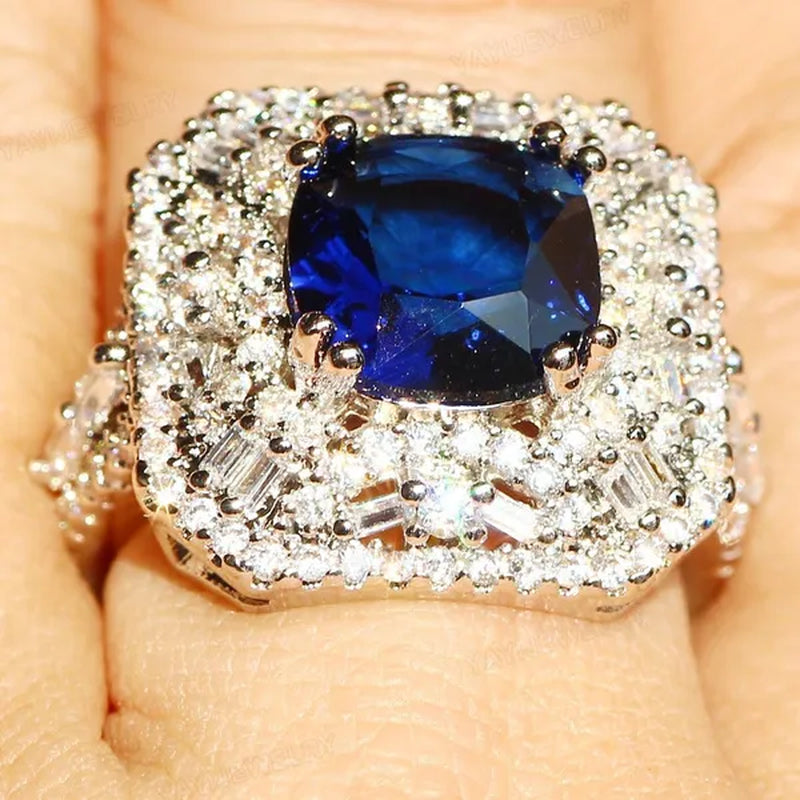 Luxury  Silver White Sapphire & Ruby Ring Natural Gemstones Sapphire Ring Birthstone Engagement Rings Wedding Anniversary Bride Women Bowknot Princess Cross Flower Ring Size 6 7 8 9 10