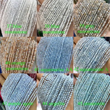 Natural 2 3 4MM Tiny Small Beads Ruby Sapphire Gemstone Beads Faceted Round Loose Beads For DIY Necklace Bracelet Jewelry Making 15.5''