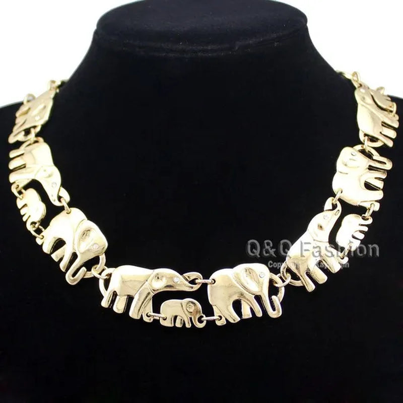Brand New Fashion African Elephant & Baby Exquisite Charms Link Ganesh Chain Collar Statement Bib Necklace Gold Silver