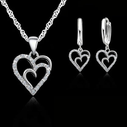 New Brand Cubic Zircon Jewelry Sets Heart Pendants & Necklaces Earrings 925 Sterling Silver Jewelry For Women Wedding