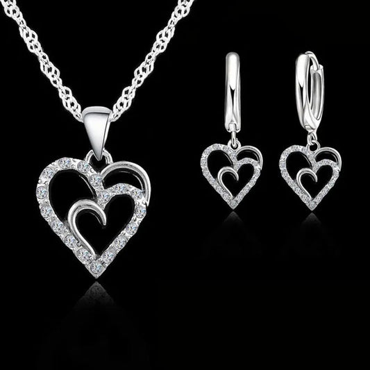 New Brand Cubic Zircon Jewelry Sets Heart Pendants & Necklaces Earrings 925 Sterling Silver Jewelry For Women Wedding