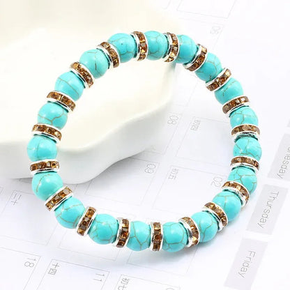 Blue turquoise and green point hand natural Vintage bracelet rhinestone rope men's and women's elastic casual bracelet prayer yoga pendant jewelry