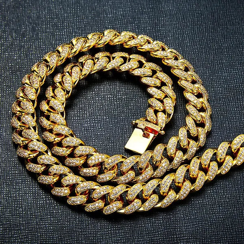 Mens Womens Gold Cuban Chain Necklaces or Bracelet Iced Out Cz Diamond Cuban Link Chain Necklace Stainless Steel