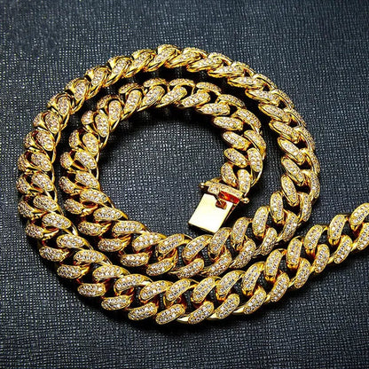 Mens Womens Gold Cuban Chain Necklaces or Bracelet Iced Out Cz Diamond Cuban Link Chain Necklace Stainless Steel