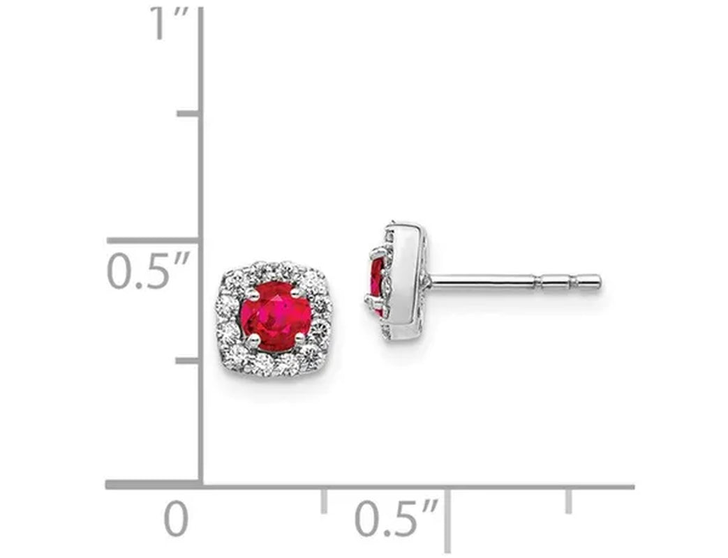 2/5 Carat (ctw) Natural Ruby Post Halo Earrings in 14K White Gold with 1/5 Carat (ctw) Diamonds