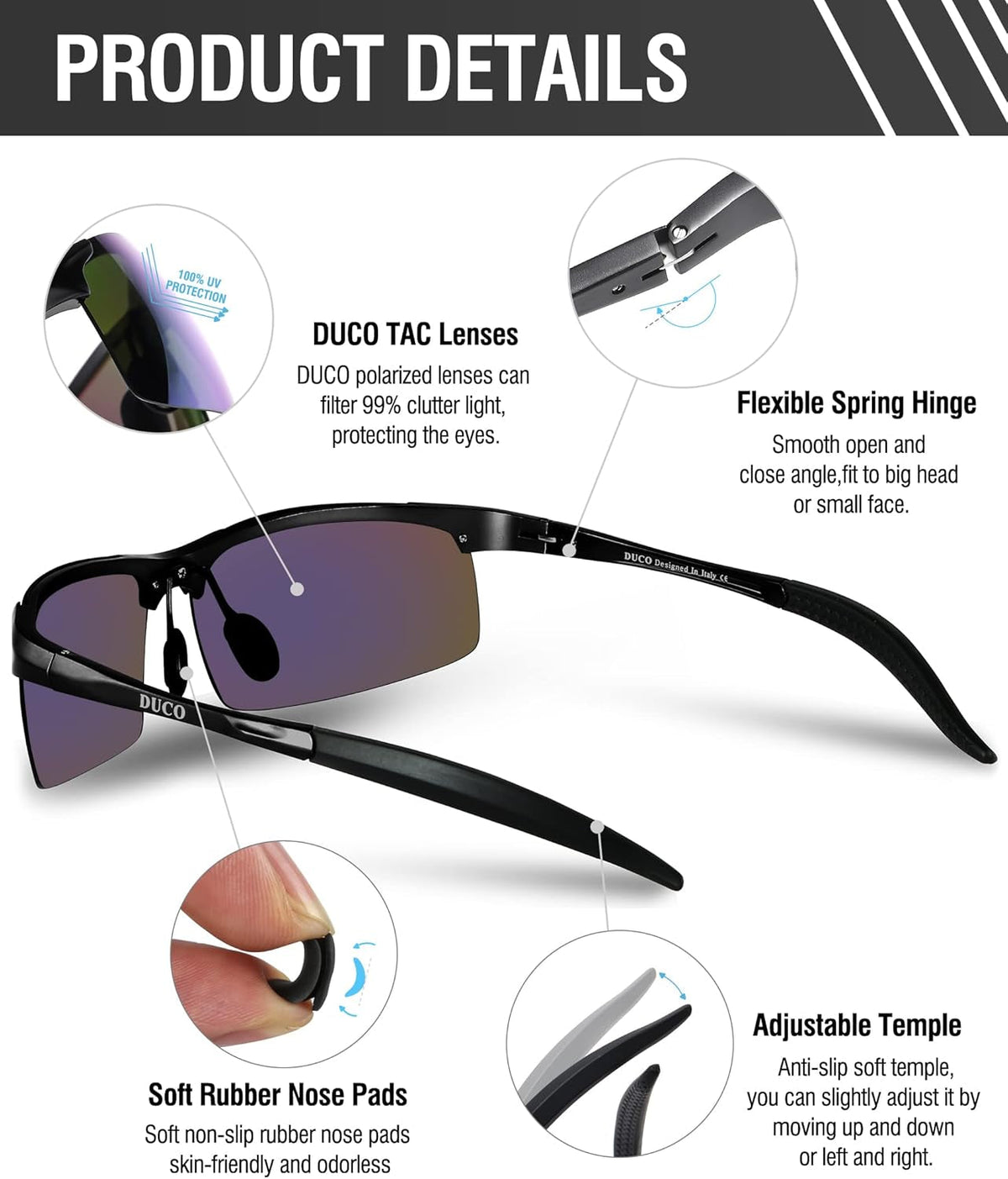 Mens Sports Polarized Sunglasses UV Protection Sunglasses for Men 8177S