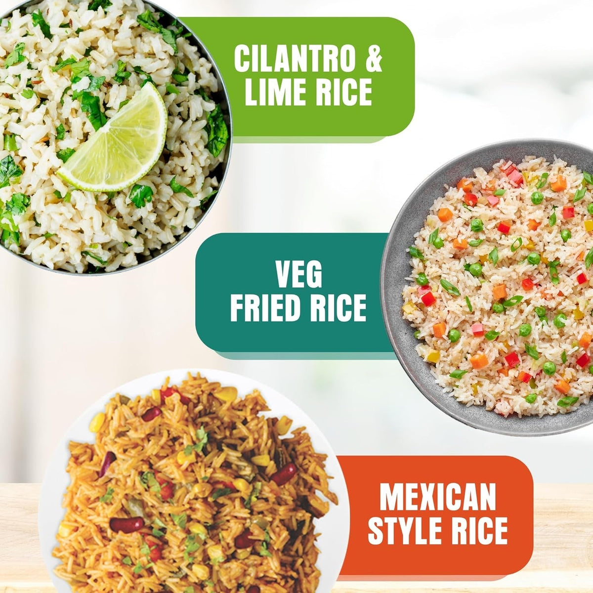 Heat & Eat Rice, Microwave Ready Rice in 90 Seconds, 3 Flavor Variety Pack, (6 Pack)