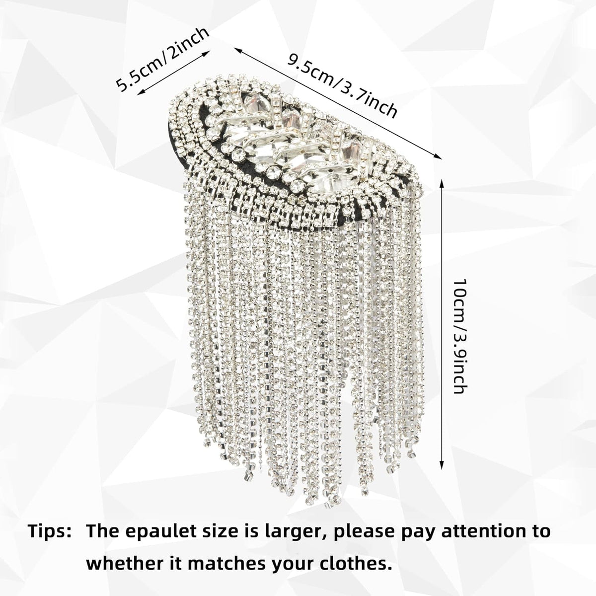 2 Pieces Tassel Epaulets Metal Fashion Shoulder Jewelry Rhinestones Cloth Accessories Brooches for Women, 2×3.7In (Silver)