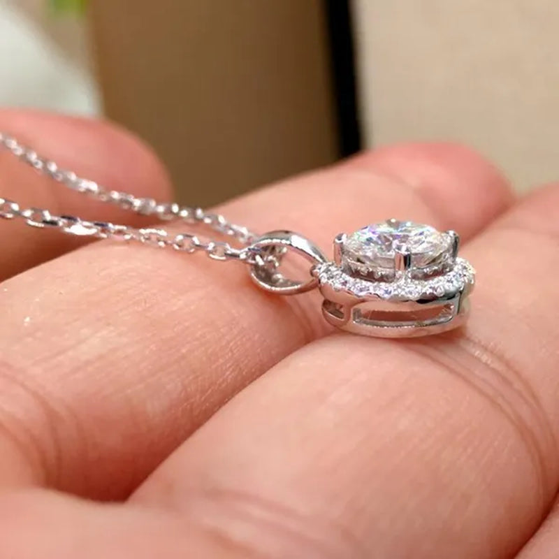 Classic 4 Prong Setting Moissanite Solitaire Diamond Pendant Necklace for Women Engagement Party Jewelry Gifts