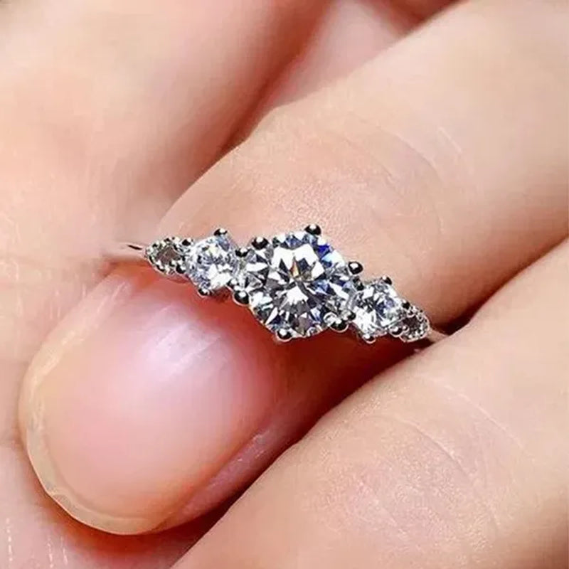 Luxury Women's Fashion Silver Color Ring Round Cut Cubic Zirconia Engagement Party Wedding Promise Rings Anniversary Gifts