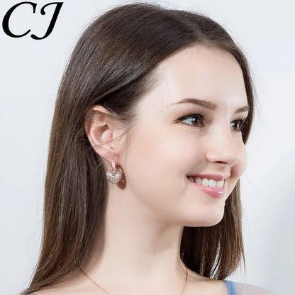 CANDICE Gorgeous Party Jewelry Set Full Micro Pave Tiny Cubic Zirconia Rose Gold Plated Love Heart Pendant Necklace Earrings For Women Gift