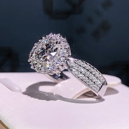 Exquisite Gorgeous 925 Sterling Silver Ring Round Cut Moissanite Diamond Bridal Engagement Wedding Band Rings Women's Birthday Proposal Party Jewelry Gift  Size