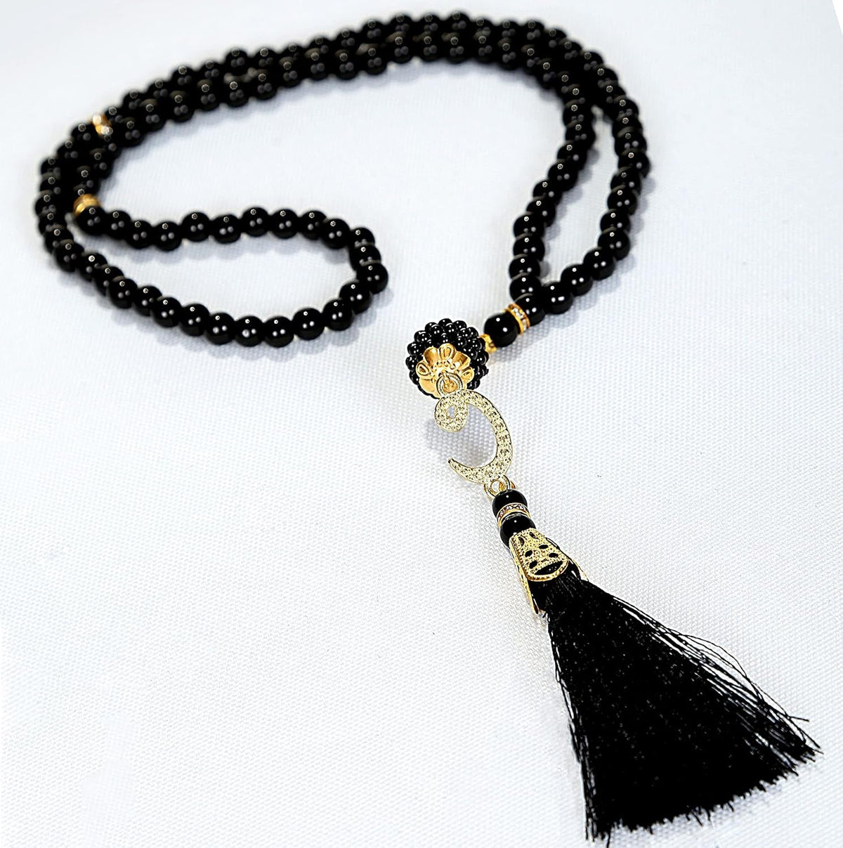 Muslim Prayer Rug Islam and Beads, Kaabe Design Box Eid Ramadan Gifts Islamic Set Carnal Salah Mat Taffeta Fabric Black Soft Prayer Mats Men and Women (Black)