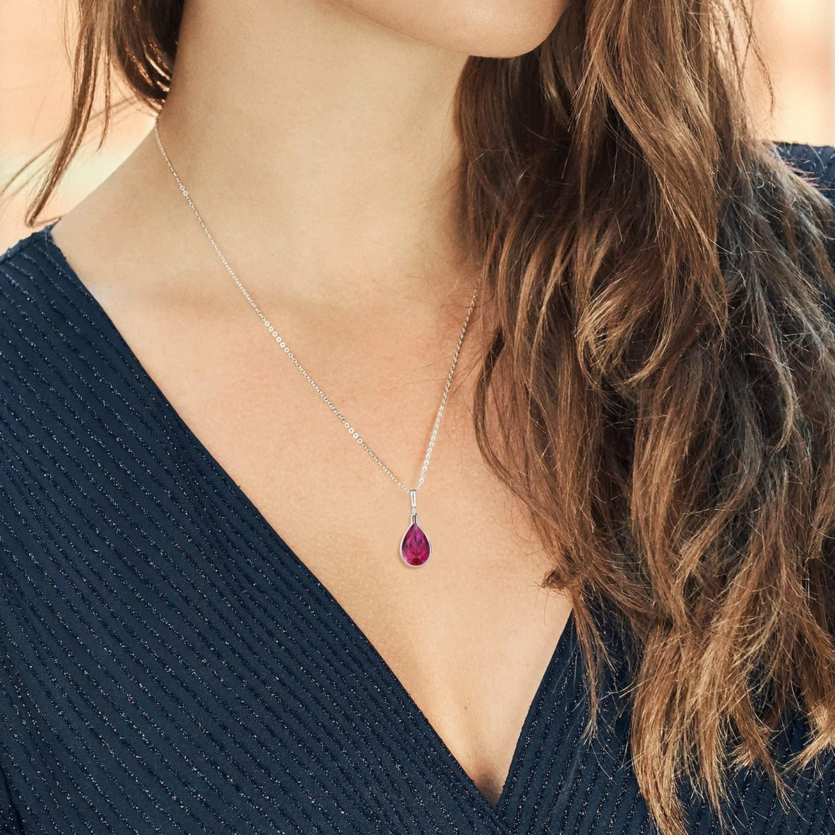 9.62 Cttw Red Created Ruby Pendant Necklace for Women in 925 Sterling Silver | Pear Shape 16X12MM | with 18 Inch Silver Chain