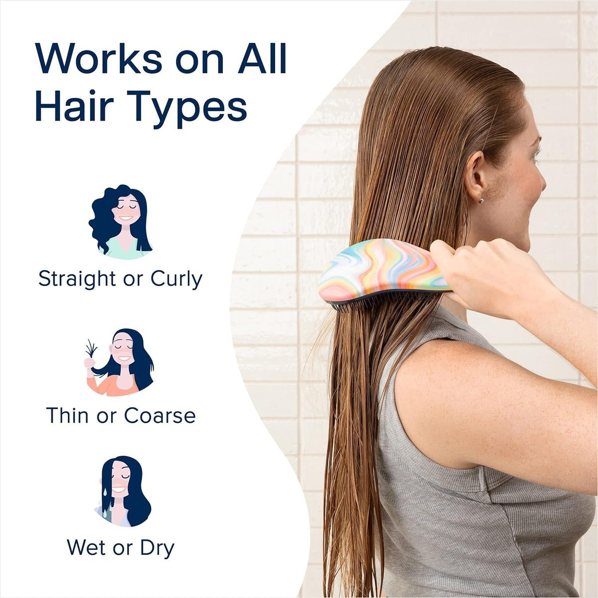 Glide Thru Detangling Brush for Adults and Kids - Detangler Hair Brush for Curly or Straight, Wet or Dry Hair - Gentle on Tangles Hairbrush and Comb - 7.5 X 3-Inch, Soft Hazy Swirl