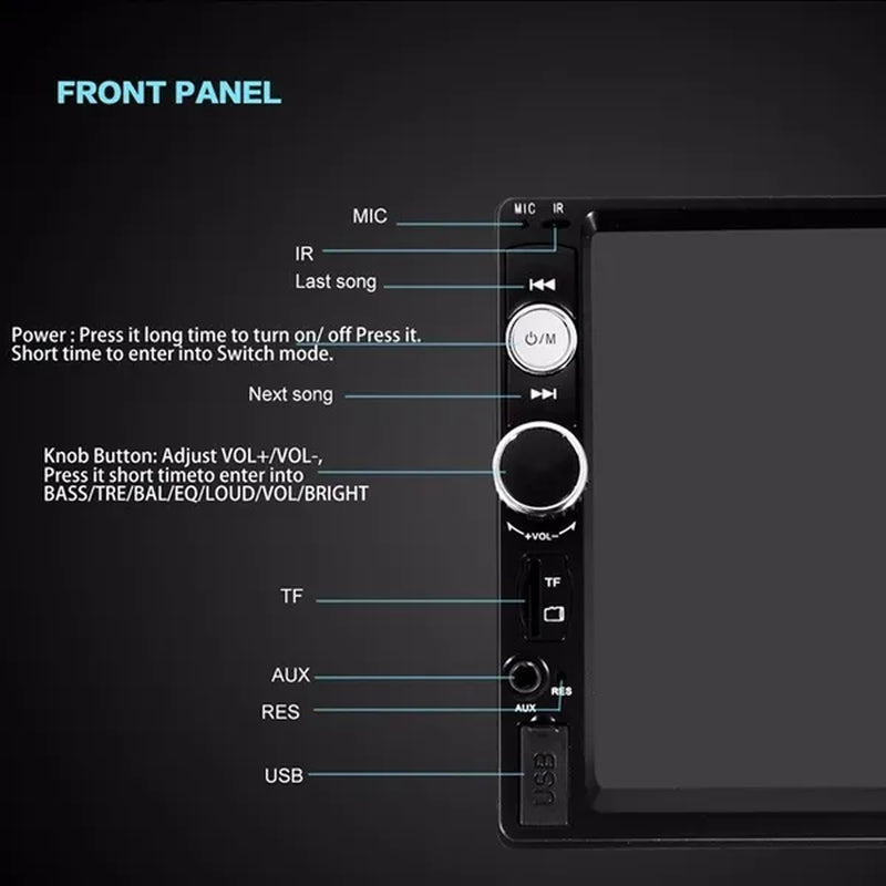 2 Din 7" HD Touch Screen Digital Display Car Multimedia Player Audio Stereo Radio Autoradio Car MP5 Player with Bluetooth USB FM Support Mirror Link Rear View Camera Connection