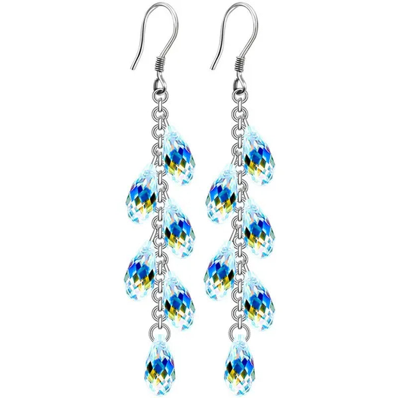 Teardrop Cut Colorful Crystal Gemstone Pendant Tassel Hook Earrings for Bridal Romantic Wedding Women Jewelry