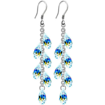 Teardrop Cut Colorful Crystal Gemstone Pendant Tassel Hook Earrings for Bridal Romantic Wedding Women Jewelry