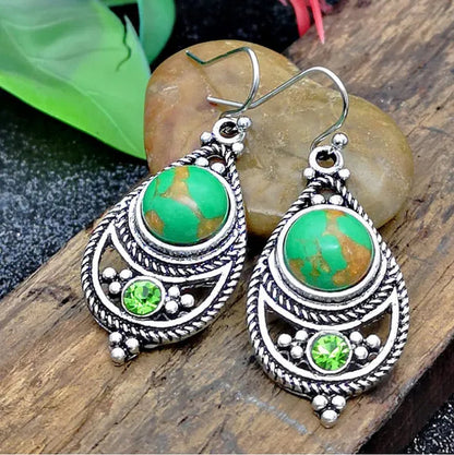 Antique 925 Sterling Silver Natural Turquoise Earrings Vintage Women Engagement Wedding Party Pendant Earrings