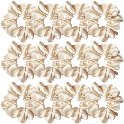 12 Pcs Satin Silk Hair Scrunchies, Beige (4.5 Inch) Soft Hair Ties, Hair Bands, Hair Ropes, Ponytail Holders, Hair Accessories for Women and Girls