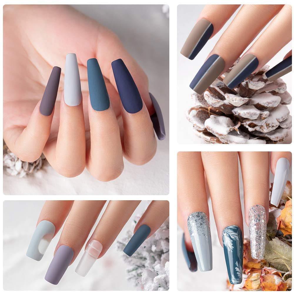 Beetles Gel Nail Polish Set - City in Snow Collection Light Blue Brown Neutral Mauve Color All Season Nail Gel Art Manicure Kit Soak off UV LED Dark Gel Polish Set Gifts for Her