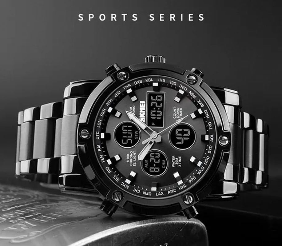 Fashion SKMEI 1389 Top Luxury Brand Stainless Steel Strap Wrist Watch Sport Countdown Watches